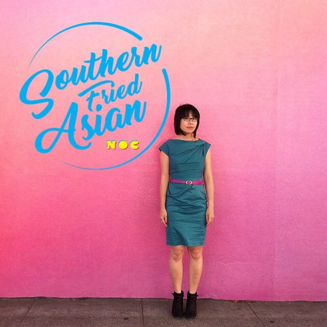 Melissa Hung, an Asian American woman in a blue dress. There is a logo for "Southern Fried Asian" next to her.